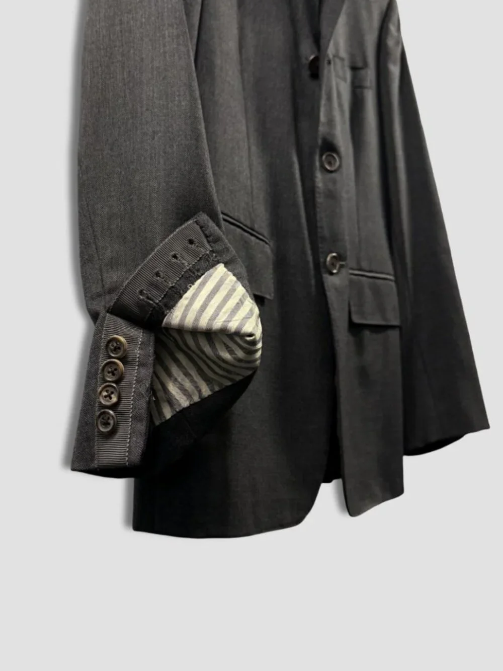 THOM BROWNE DARK GREY HANDMADE WOOL ROOL 3-BUTTON BLAZER JACKET